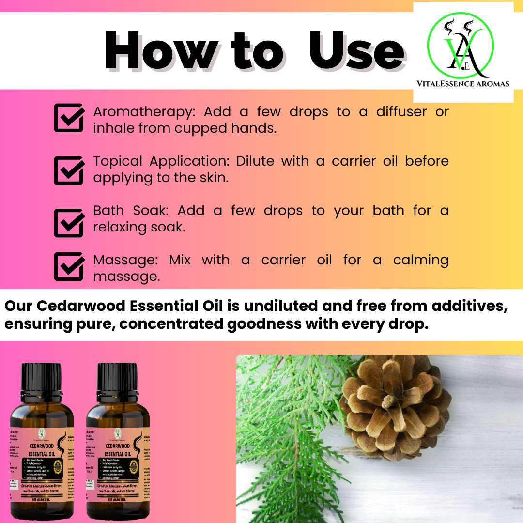 Cedarwood Essential Oil - 100% Pure, Undiluted, Therapeutic Grade, Aromatherapy Diffuser ,Respiratory Support,Hair Growth,30ml - Image 3
