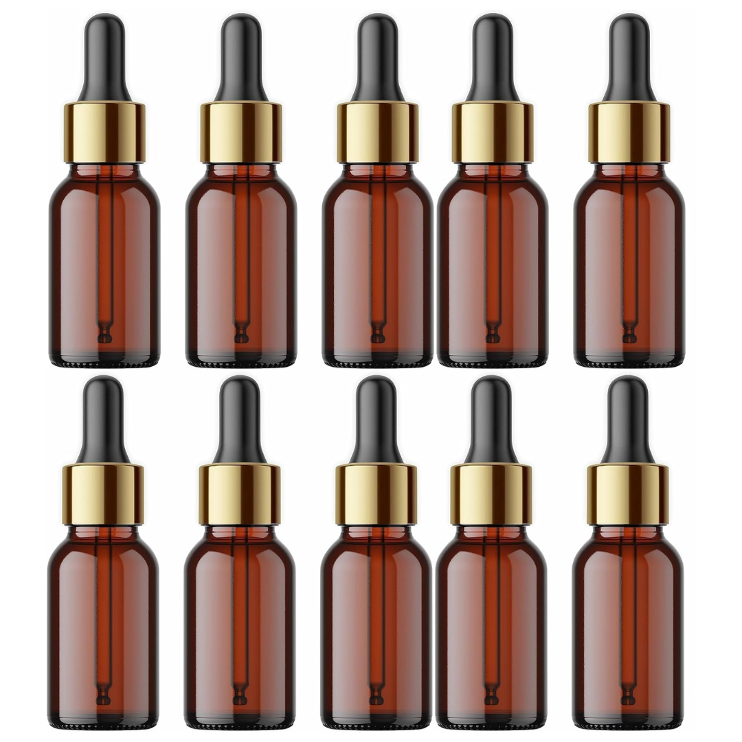 Empty Amber Glass Amber glass bottles with a gold-black dropper  - 10 Pieces - 30 ml Empty Amber glass bottles with a gold-black dropper