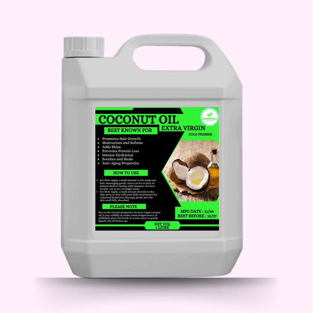 Extra Virgin Coconut Oil(Cold Pressed) - 1l,Whole Sale Price,Promotes Growth,Moisturizes and Softens,Reduces hair damage,1- Litre