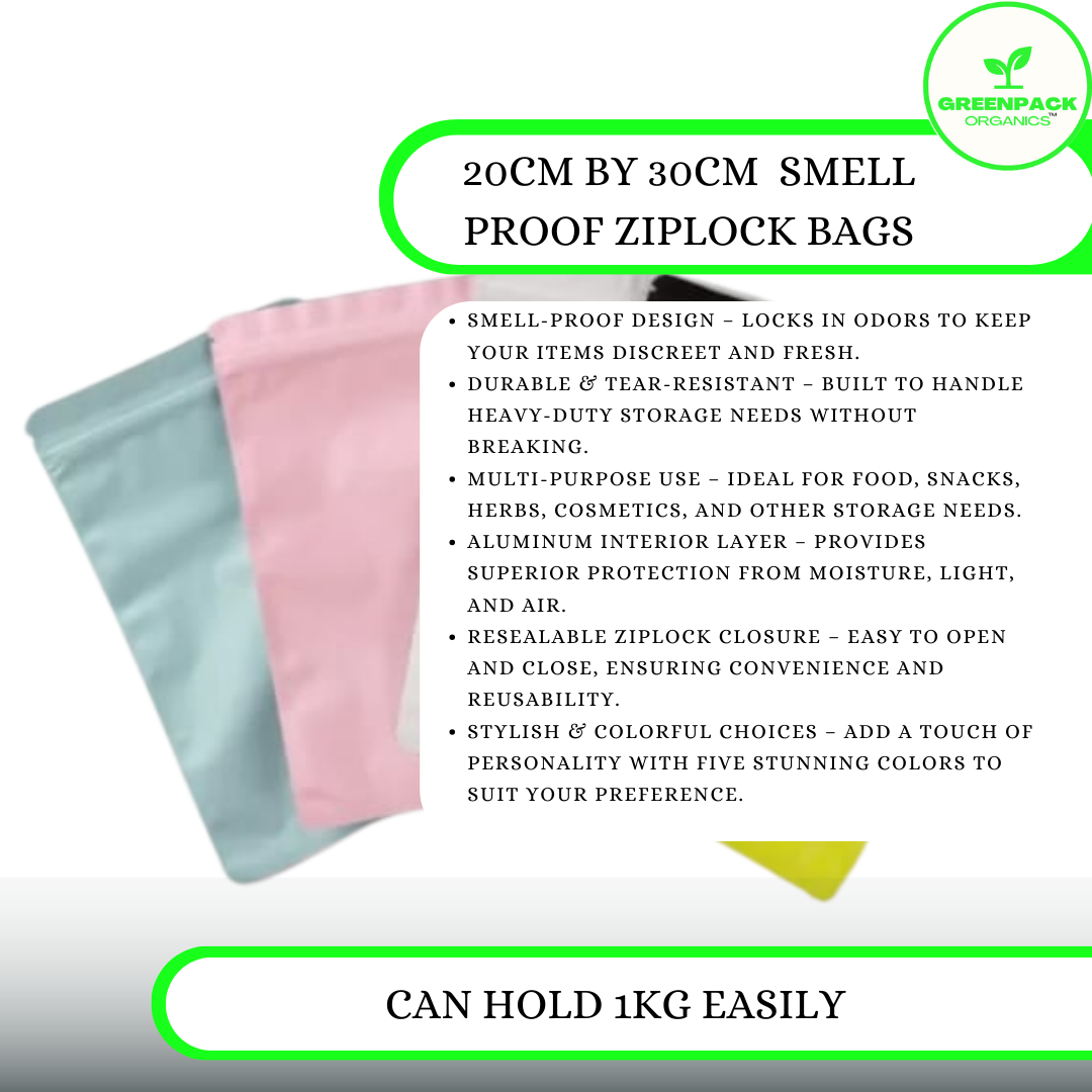 Smell-Proof Ziplock Bags - 10pcs ,20cm by 30cm,can hold 1kg easily, Durable & Tear-Resistant,Aluminum Interior LayerSuitable for food herbs etc - 10 Pcs -Brown Colour Ziplock Bags (20cm by 30cm) - Image 2