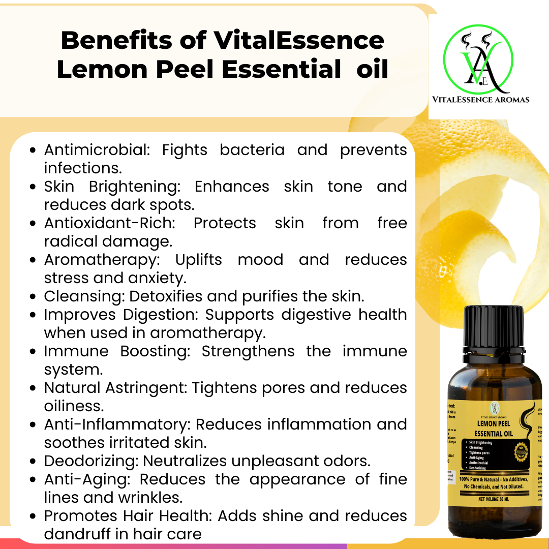 Lemon Peel Essential Oil- 100% Pure, Undiluted, Therapeutic Grade,Antimicrobial,Skin Brightening ,Tightens pores,30 ml - Image 2