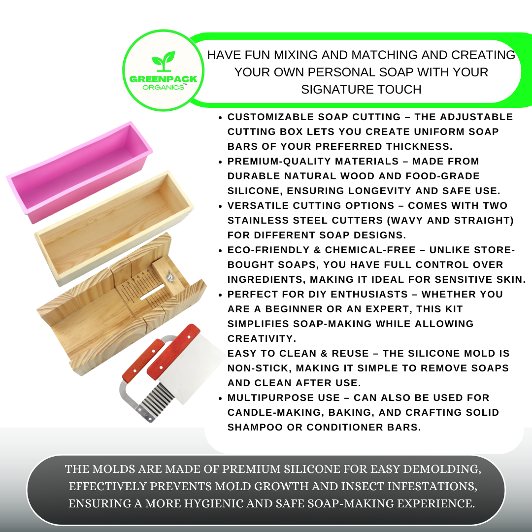 Adjustable Cutting Box with 2 Pieces of Stainless Steel Cutters – Soap Mold Silicone with Wooden Box - 1 x Adjustable Wooden Soap Cutting Box,1 x Wooden Box Mold 1 x Silicone Soap Mold, 1 x Straight Stainless Steel Cutter ,1 x Wavy Stainless Steel Cutter - Image 2