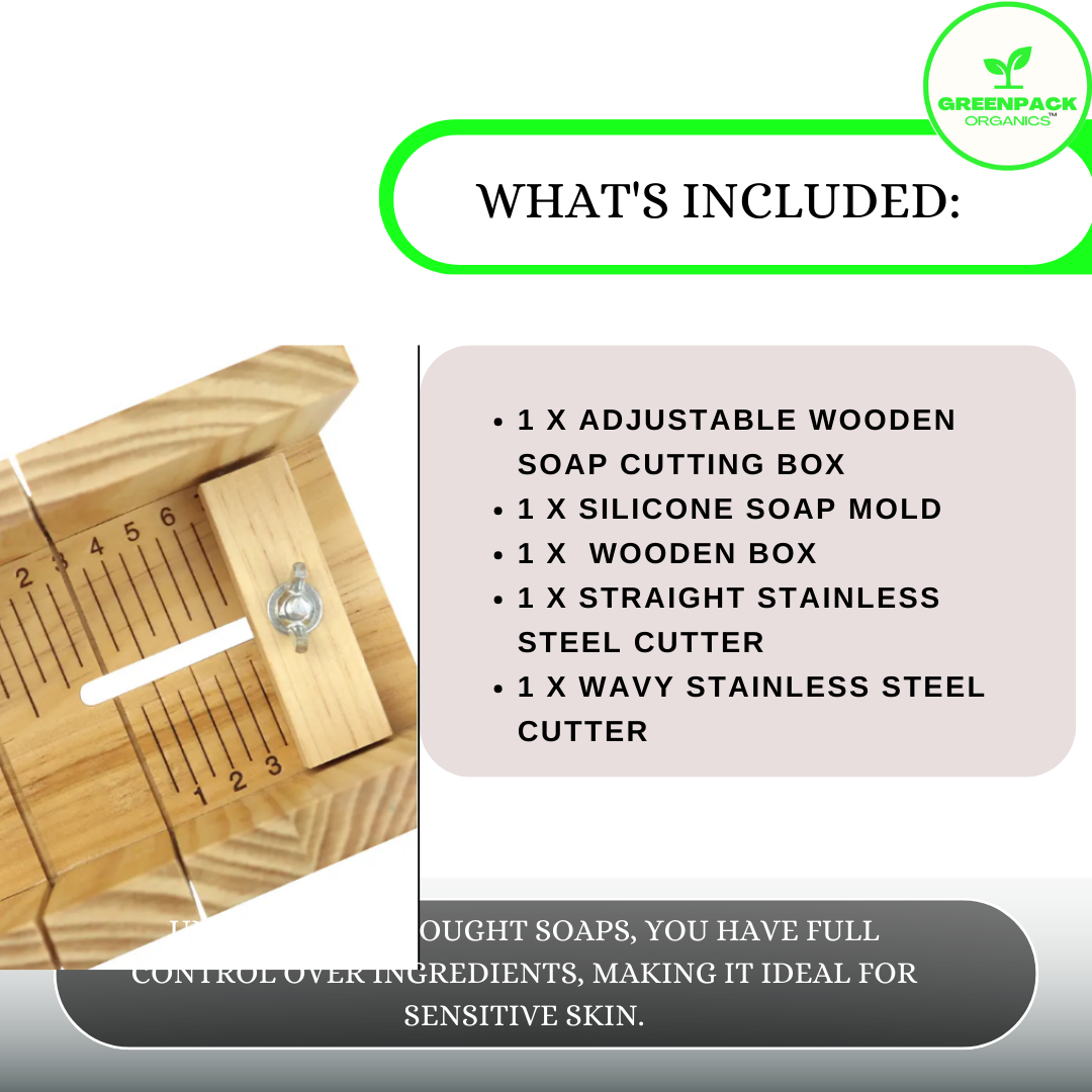 Adjustable Cutting Box with 2 Pieces of Stainless Steel Cutters – Soap Mold Silicone with Wooden Box - 1 x Adjustable Wooden Soap Cutting Box,1 x Wooden Box Mold 1 x Silicone Soap Mold, 1 x Straight Stainless Steel Cutter ,1 x Wavy Stainless Steel Cutter - Image 3