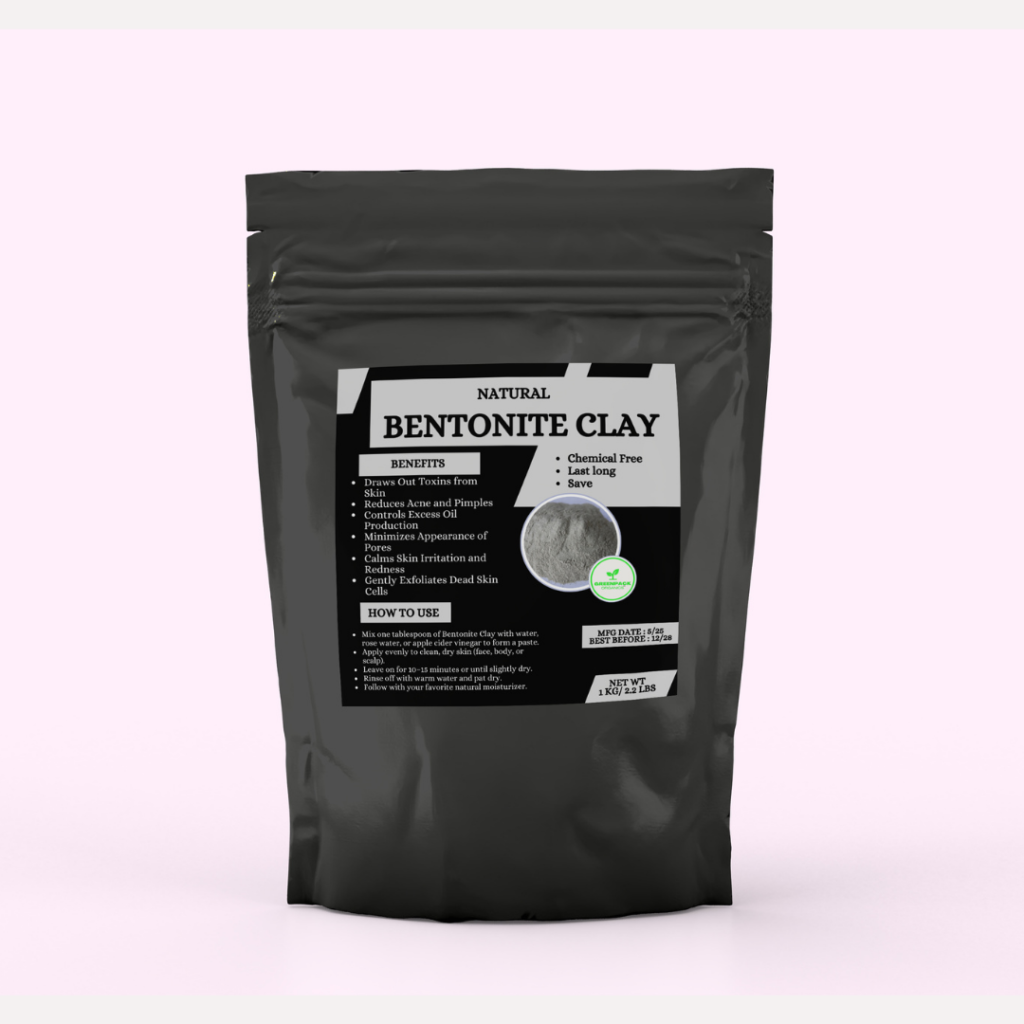 Natural Bentonite Clay– 1kg Bulk Pack,Draws out toxins from the skin,Reduces acne and pimples,Controls excess sebum,1Kg - Powder