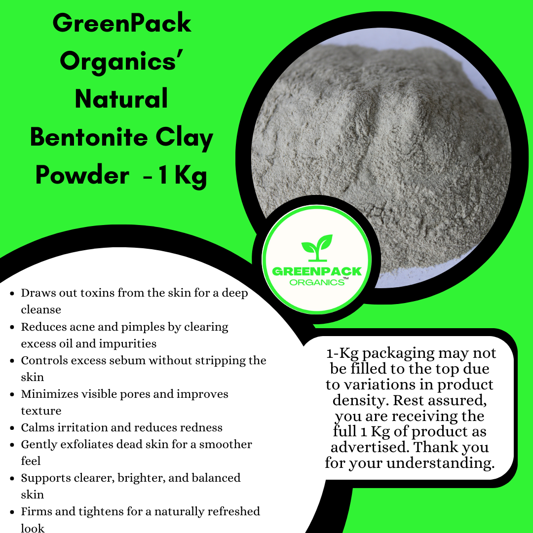 Natural Bentonite Clay– 1kg Bulk Pack,Draws out toxins from the skin,Reduces acne and pimples,Controls excess sebum,1Kg - Powder - Image 2