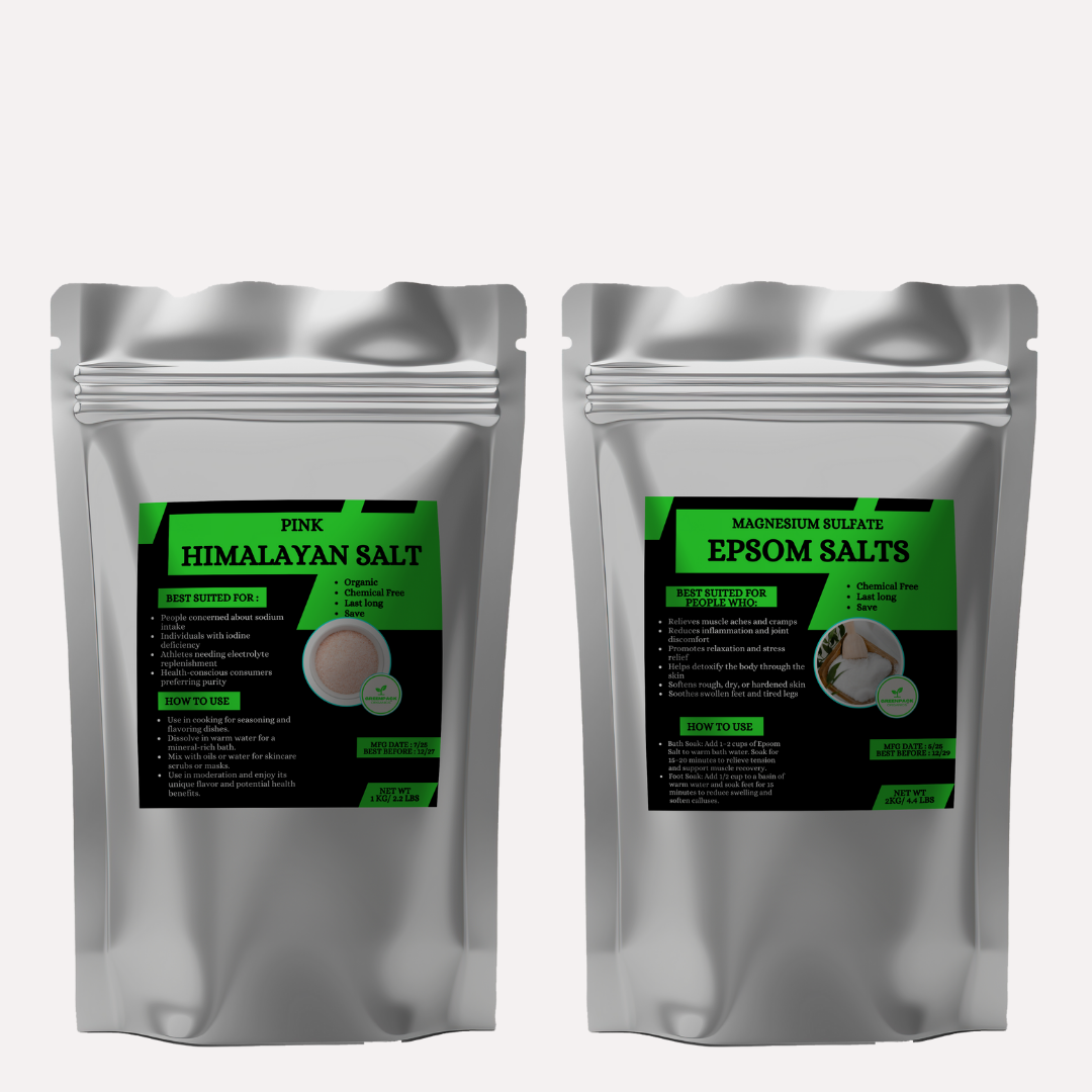 Epsom + Himalayan Pink Salt (Fine) - 1Kg Each ,Soothe muscles, detoxify skin, relieve stress,,1kg Each