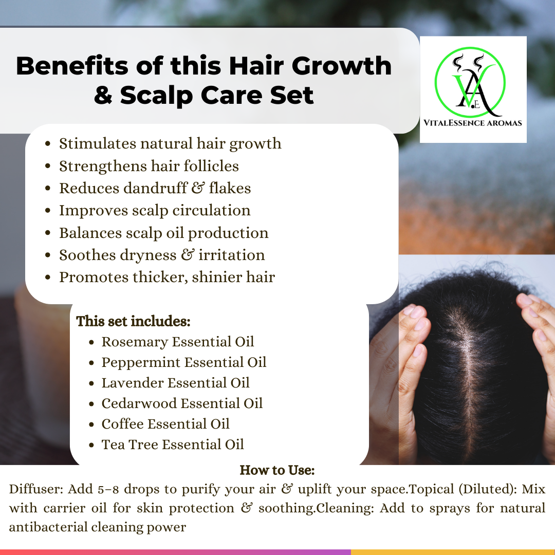Essential Oil Set - ( Hair Growth & Scalp Care Set) 6 Essential oils x 5ml each,Hair Growth & Scalp Care Set - 6 Pieces - 5ml each - Image 2
