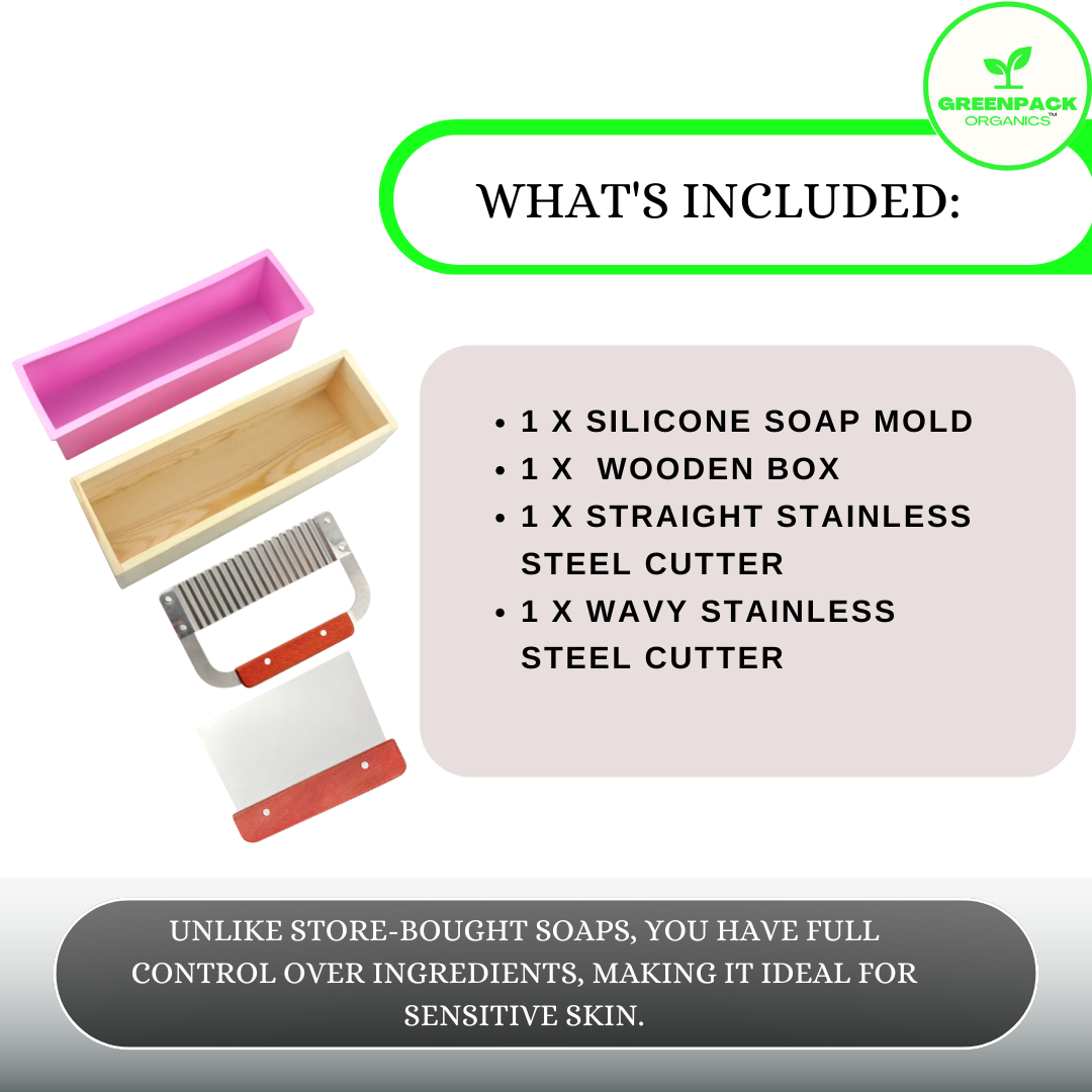 Adjustable Cutting Box with 2 Pieces of Stainless Steel Cutters – Soap Mold Silicone with Wooden Box - 1 x Wooden Box Mold 1 x Silicone Soap Mold, 1 x Straight Stainless Steel Cutter ,1 x Wavy Stainless Steel Cutter - Image 3