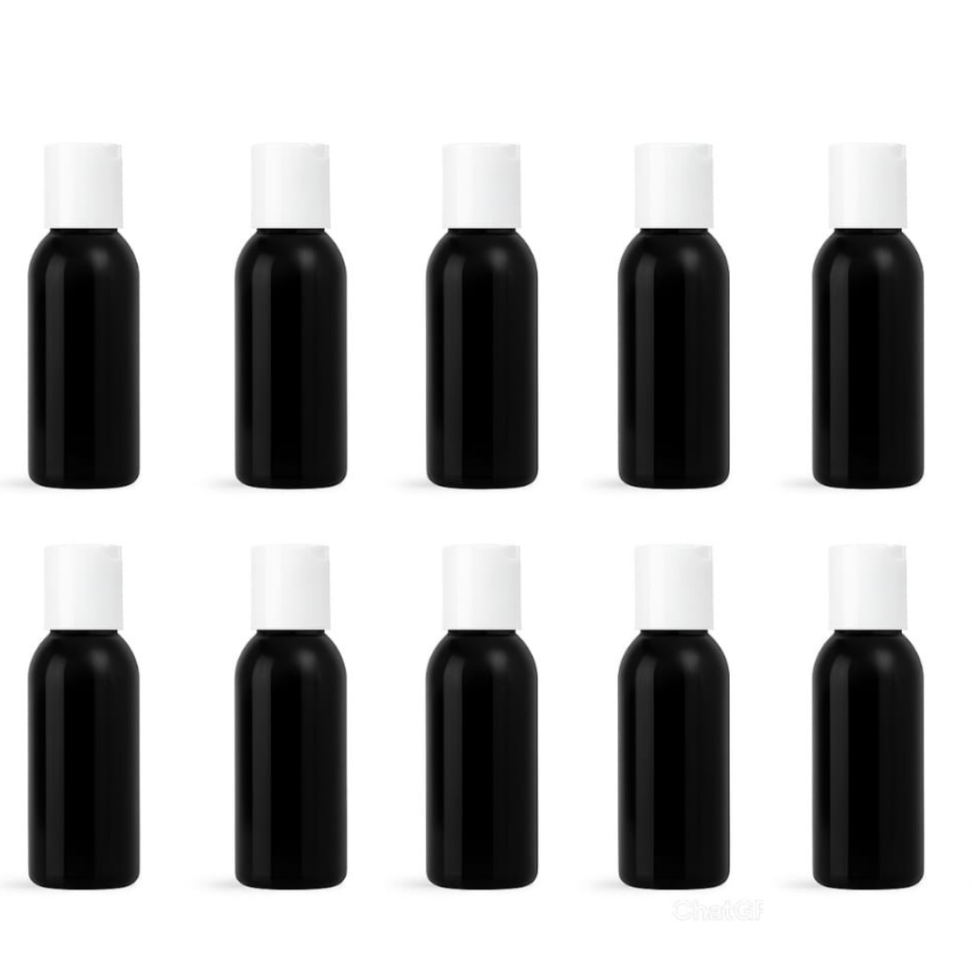 Black Plastic Bottle with White Press Cap - Perfect for dispensing cosmetic and personal care liquids. - 10 Pieces | 120ml - Black Plastic Bottle with White Press Cap