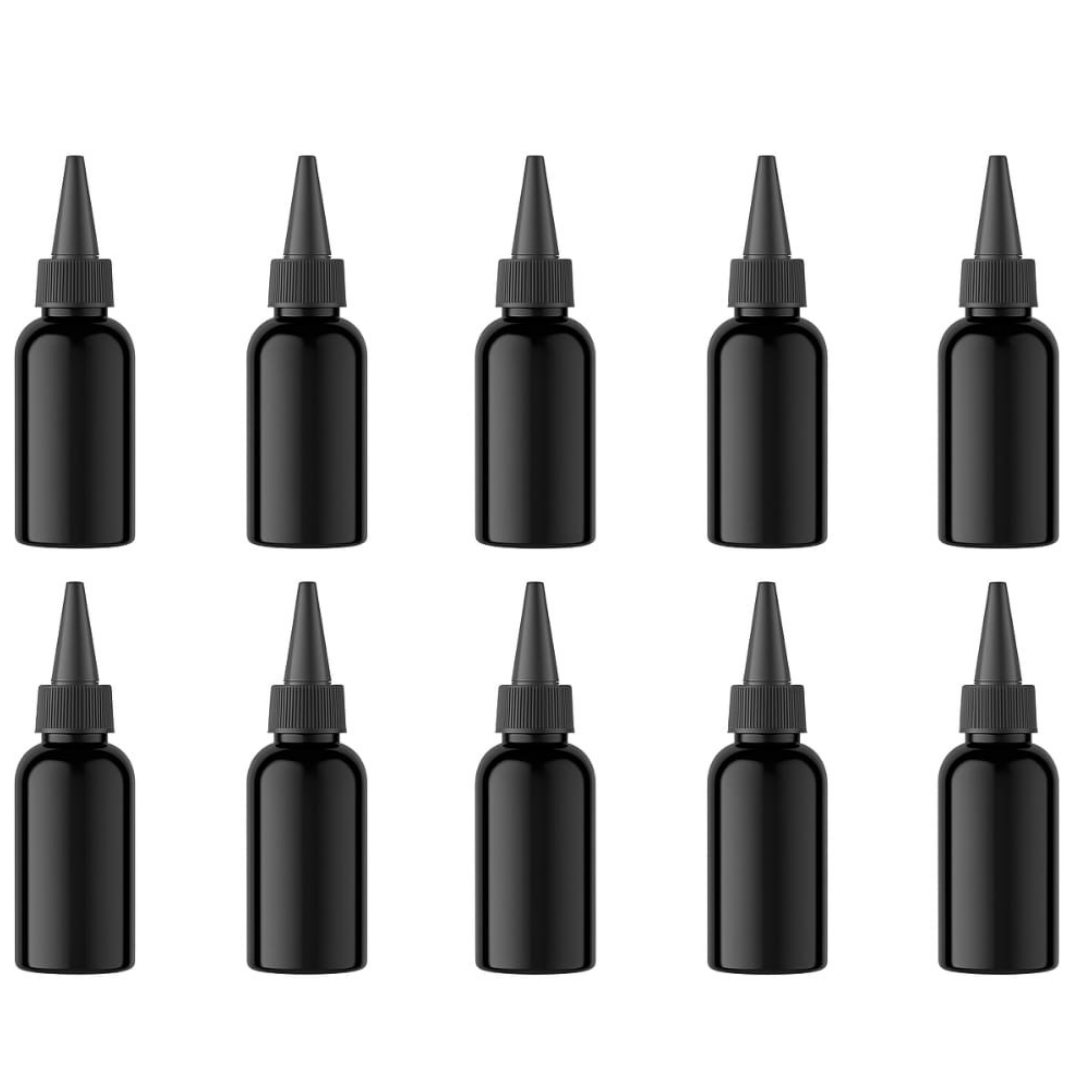 Black Plastic Bottle with Black Applicator Cap - Precision applicator tip for accurate, mess-free use. - Black Applicator Caps (24mm Dia ) Only - 5 Pieces