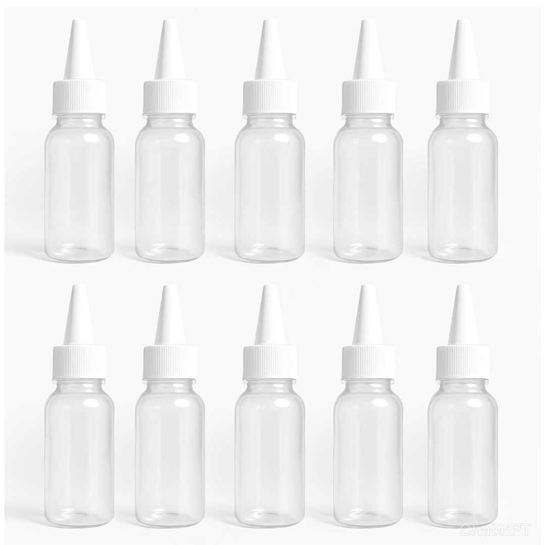 Clear Plastic Bottle with White Applicator Cap - Precision applicator tip for accurate, mess-free use. - White Applicator Caps (24mm Dia ) Only - 5 Pieces