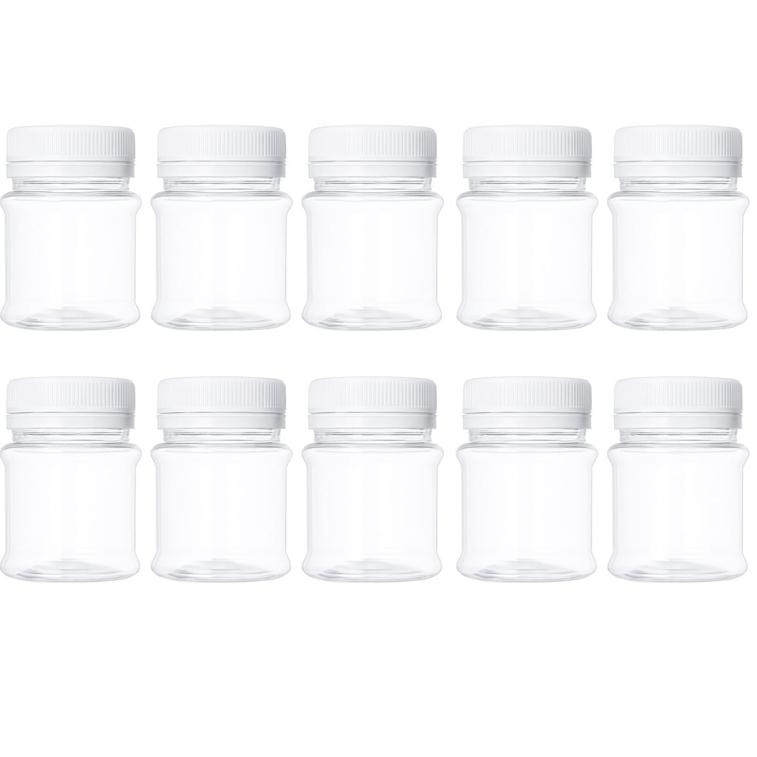 Clear Round Plastic Jar with White Cap - Perfect for storing herbs, honey, powders, seeds, nuts, and other natural products - 2 Pieces | 250g-Clear Round Plastic Jar with White Cap