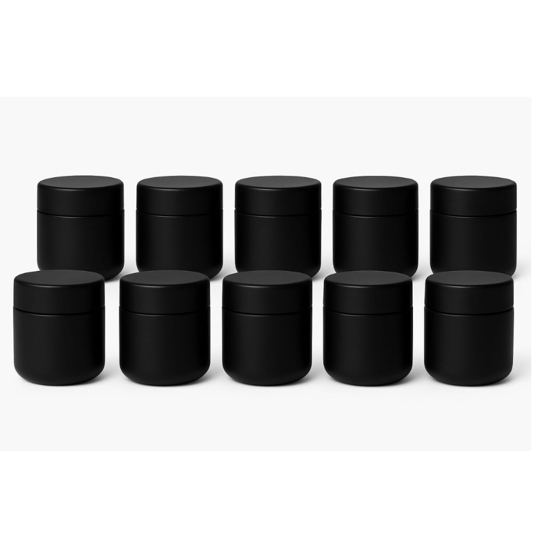 Black Plastic Cream Jar with Black Cap - perfect for housing creams, balms, masks, - 10 Pieces | 120ml - Black Plastic Cream Jar with Black Cap
