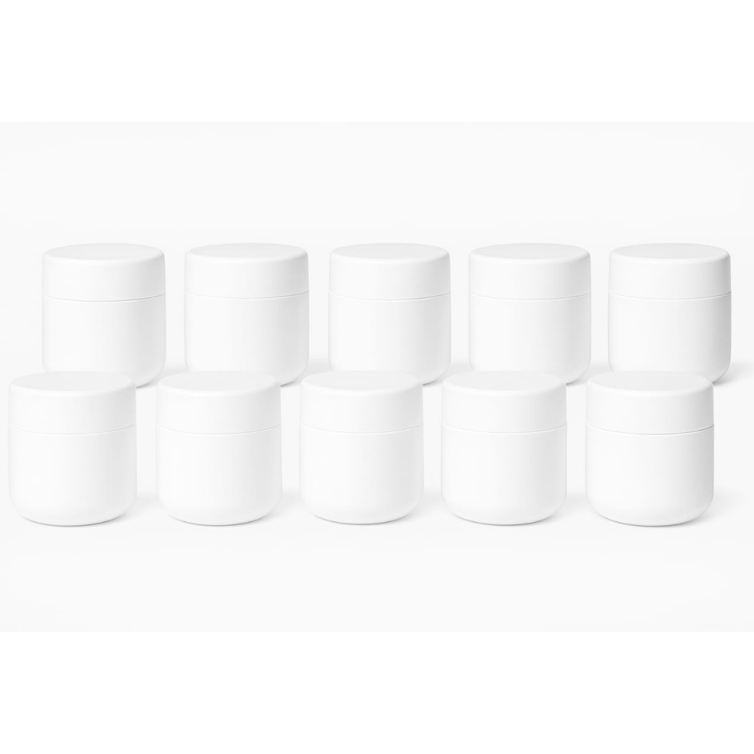 White Plastic Cream Jar with Black Cap - perfect for housing creams, balms, masks, - 10 Pieces | 120ml - White Plastic Cream Jar with White Cap