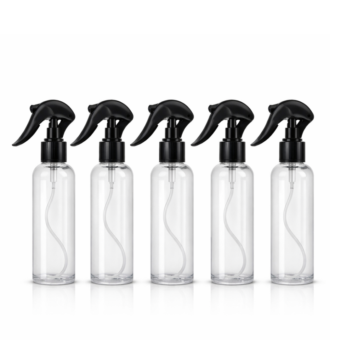 Clear Plastic Bottle with Black Trigger Spray - Strong trigger spray delivers an even, controlled spray. - 1 Piece | 250ml -( Clear Bottle | Black Trigger spray)